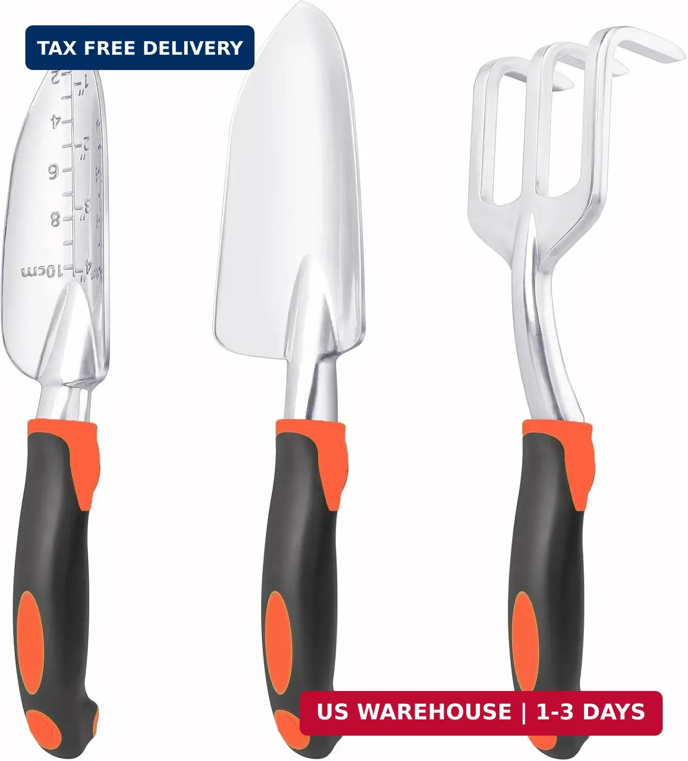 **3PCS Garden Tools Set Heavy Duty Shovel Trowel Hand Rake Ergonomic Handle**