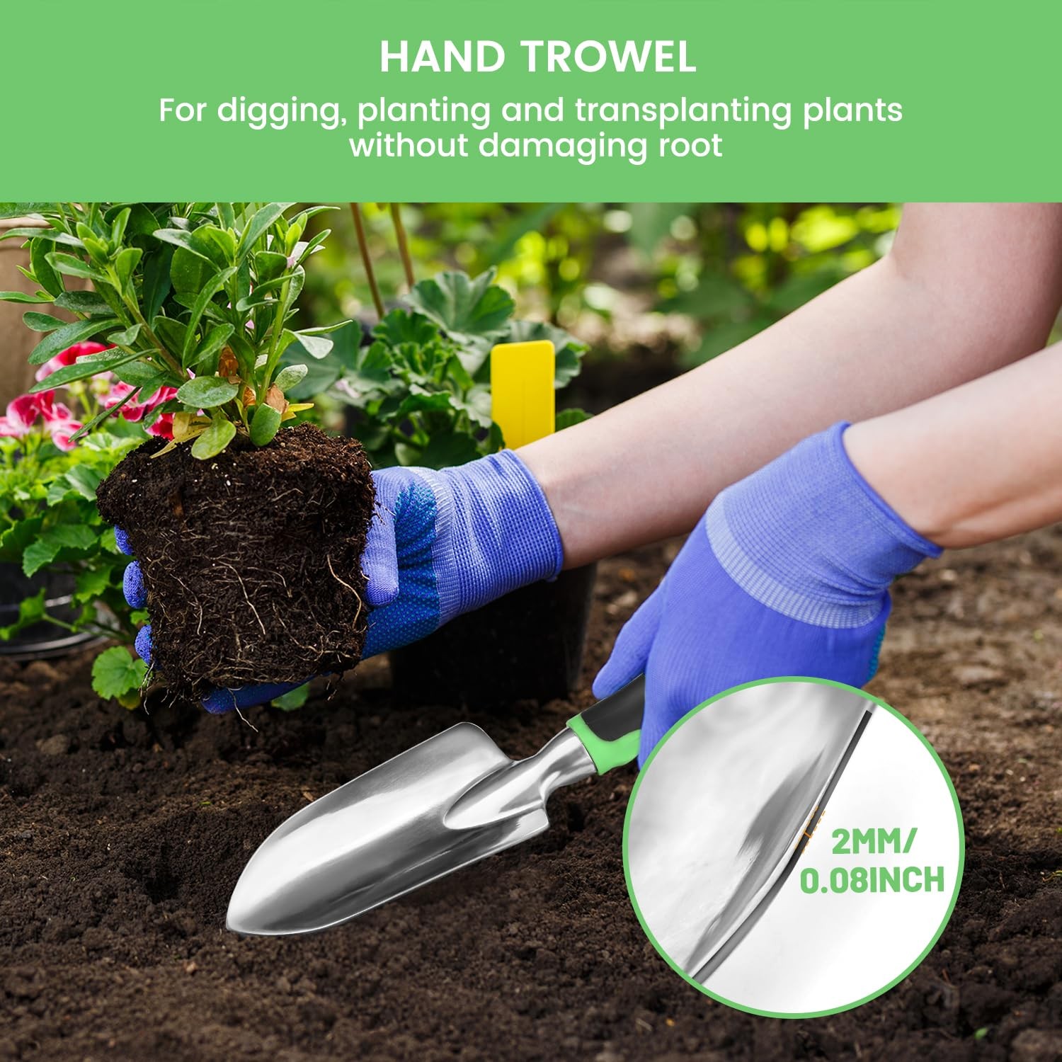 3 PCS Heavy Duty Aluminum Alloy Gardening Hand Tool Set Rubber Handles Shovel
