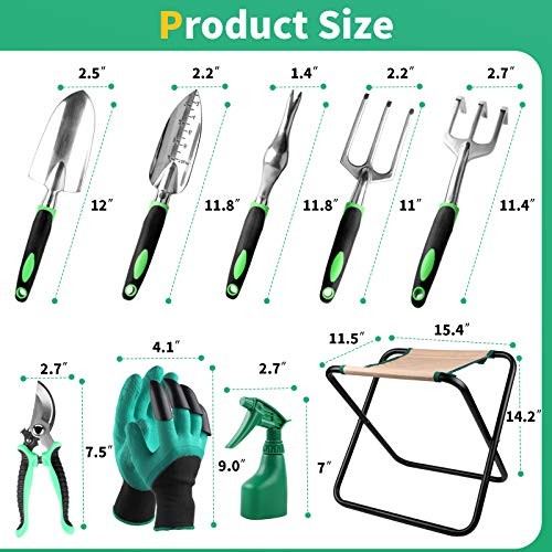 Kitness 9 PCS All-in-One Garden Tools Set, Heavy-Duty Cast-Aluminum Gardening