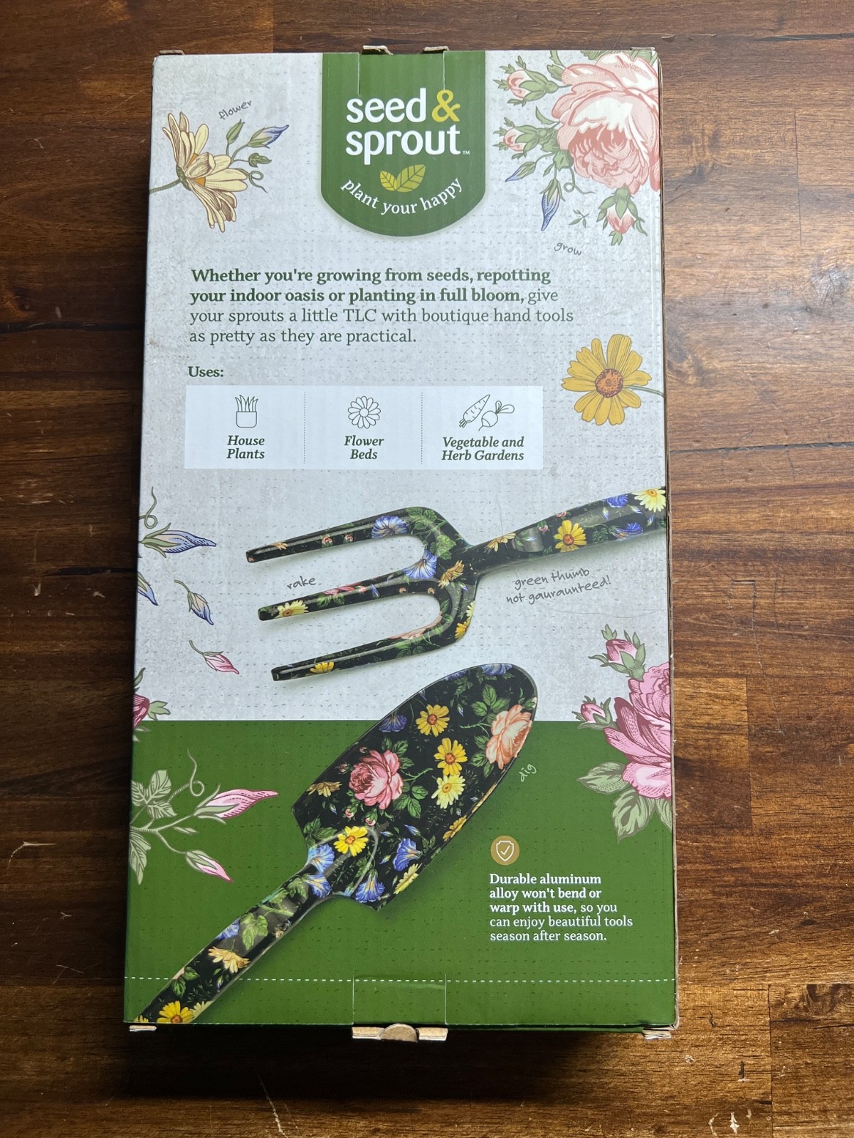 Seed & Sprout Gardening Tool Set Hand Rake & Shovel Moonlight Rose Floral