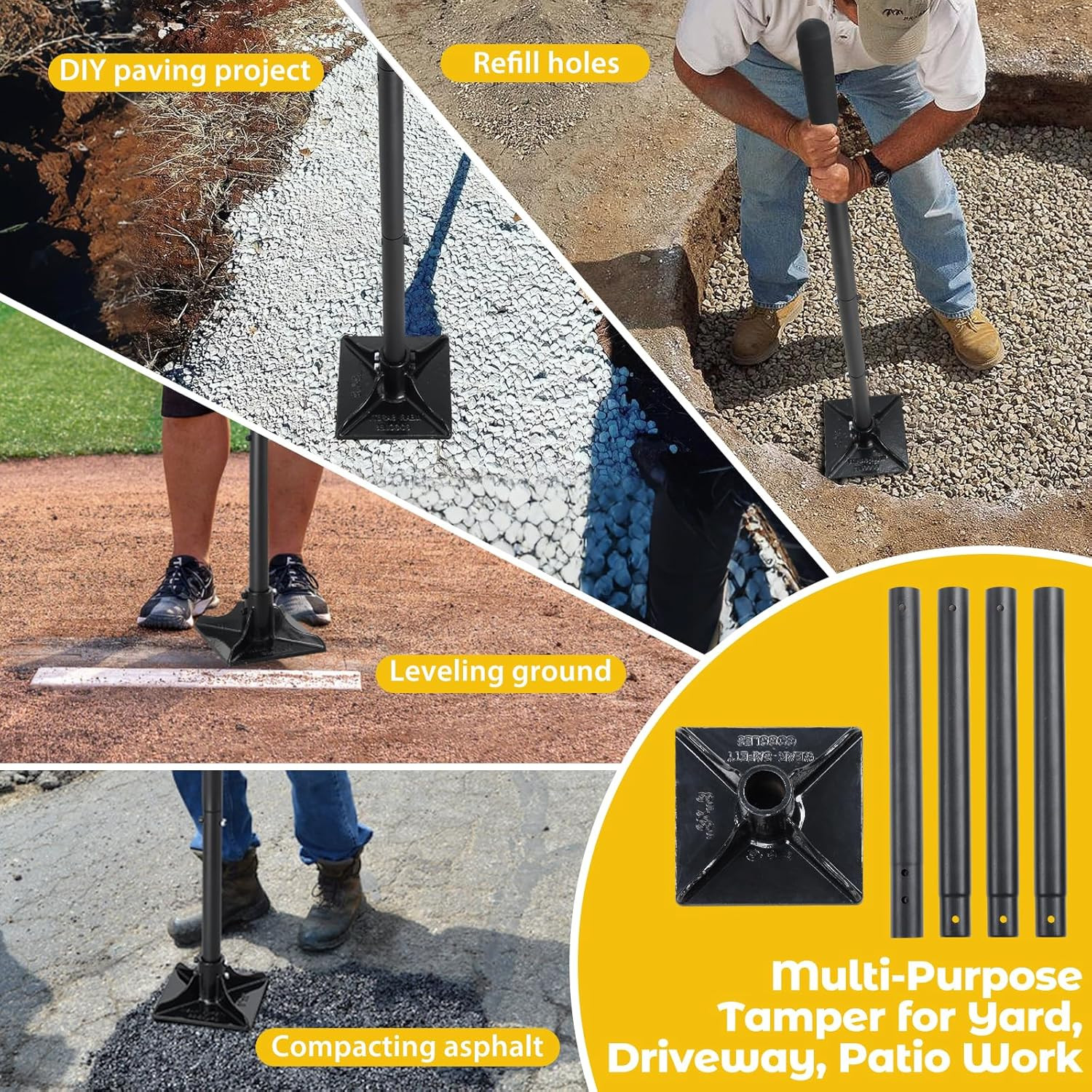 Tamper Tool: Heavy Duty 8″X 8″ Steel Ground Tamper Tool for Garden Yard,58″ Long