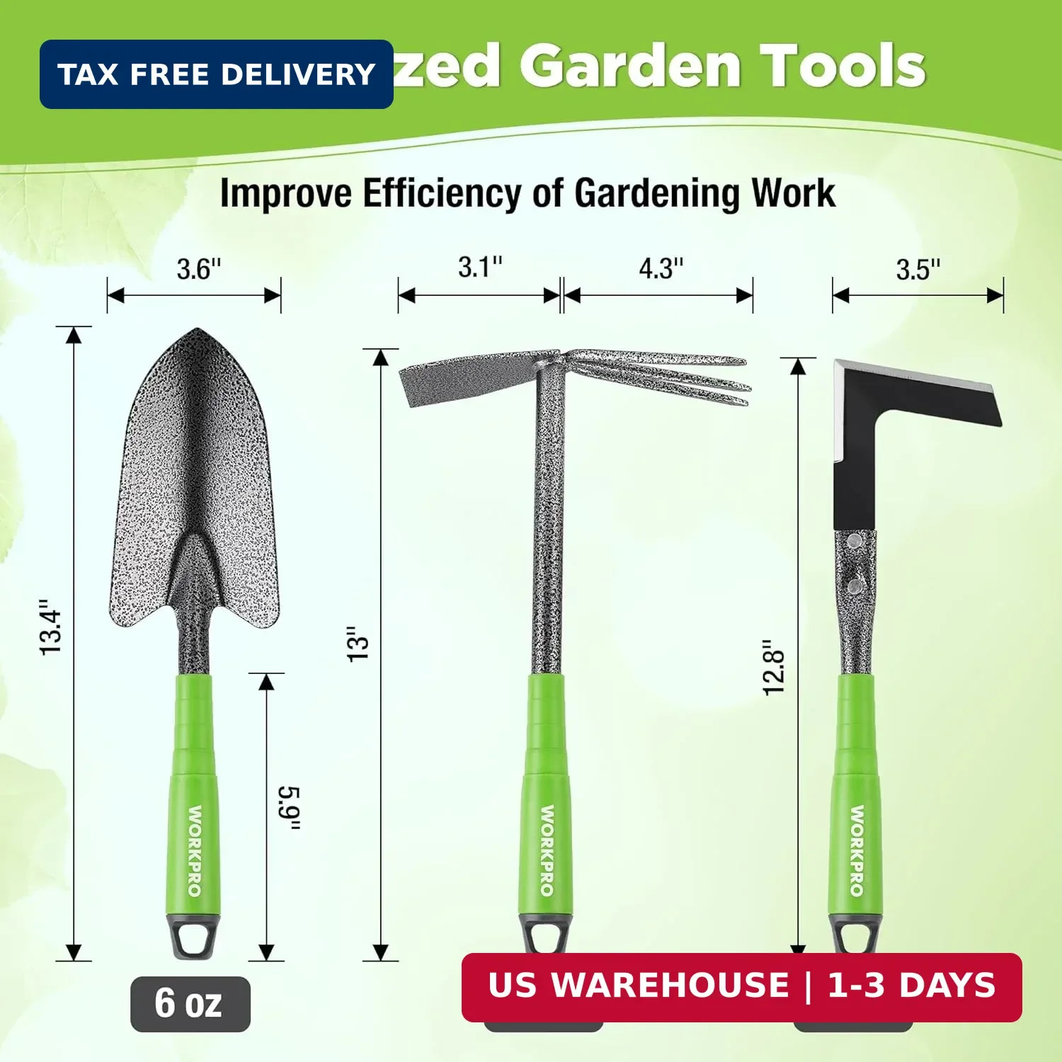 WORKPRO 6-Piece Garden Tool Set, Heavy Duty Gardening Hand Tools with Soft Rubbe
