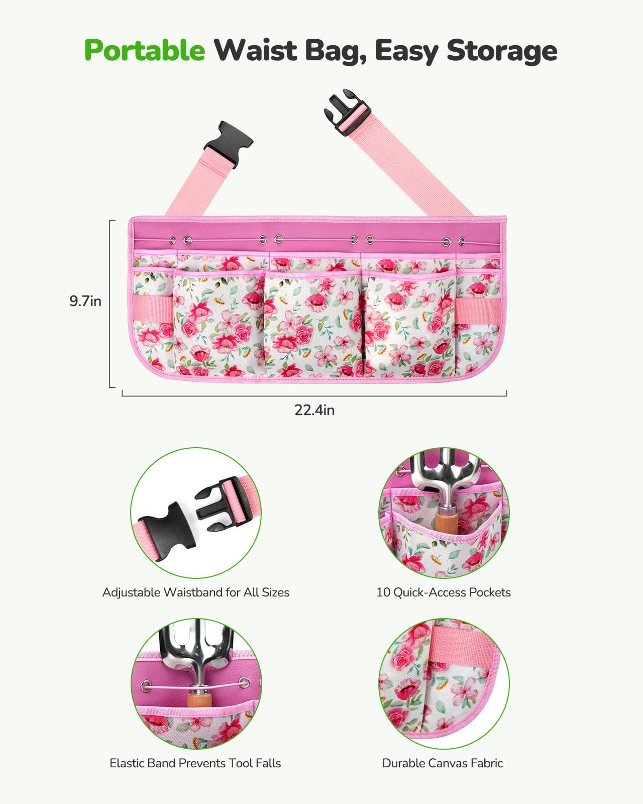 10 PCS Pink Garden Tool Set With Organizer Belt Rust-Proof Gardening Kit