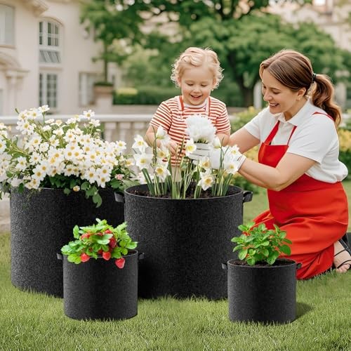 Land Guard 10 Gallon Fabric Grow Bags 4-Pack Nonwoven Garden Pots with Handles