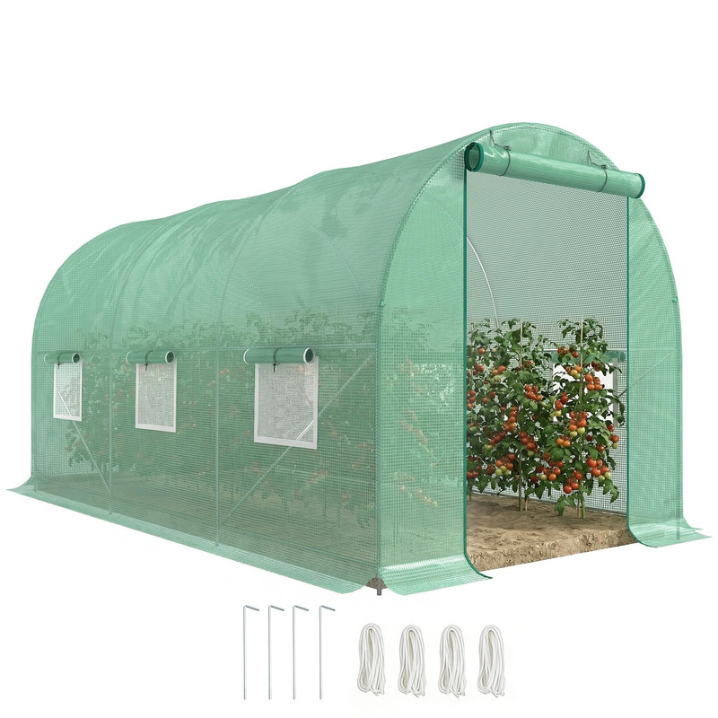 Outsunny 15 X 7 X 7 Walk-In Tunnel Greenhouse Garden Green House Roll-Up Door