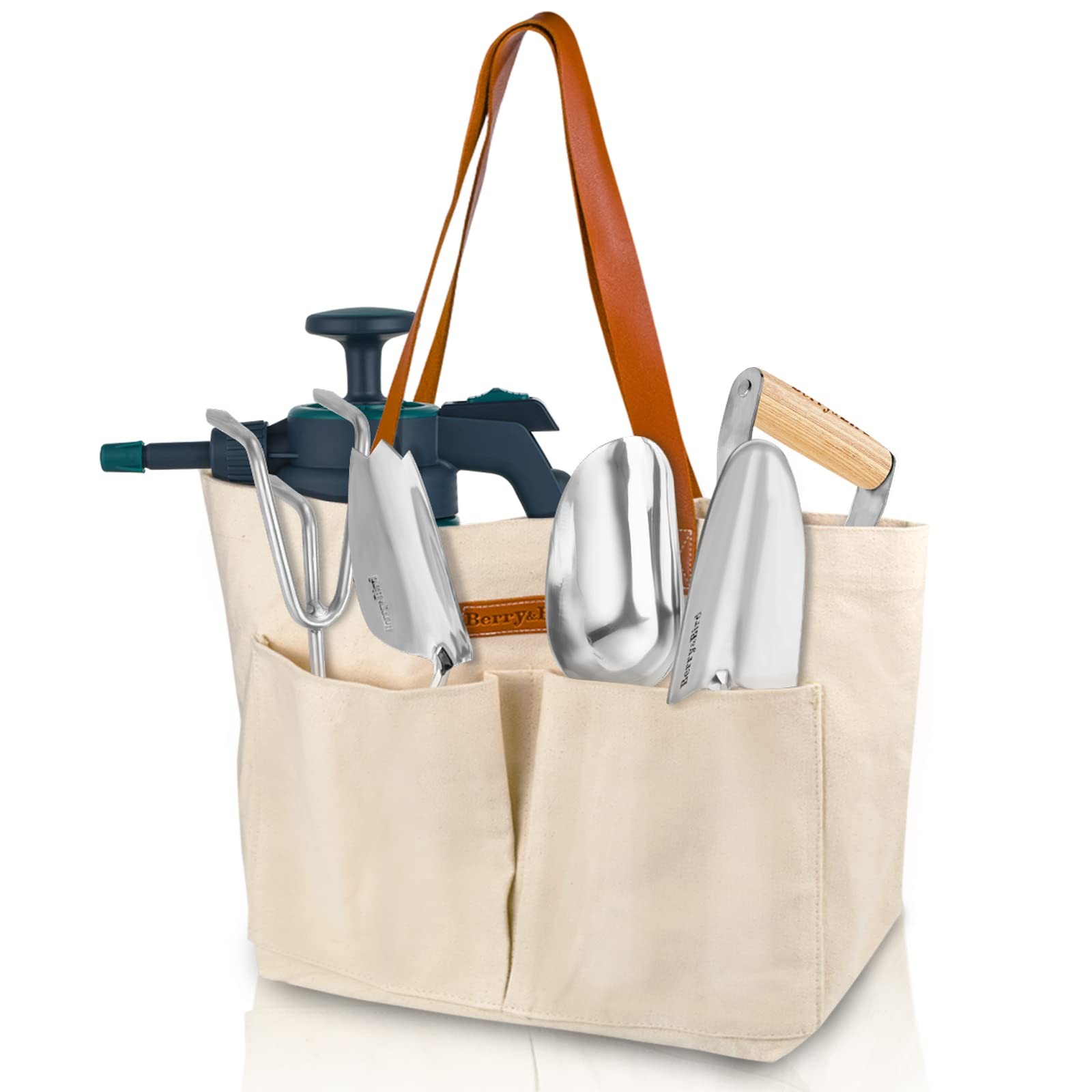 Berry&Bird Garden Tool Bag Canvas Garden Tote With Pockets Wear Resistant Multi