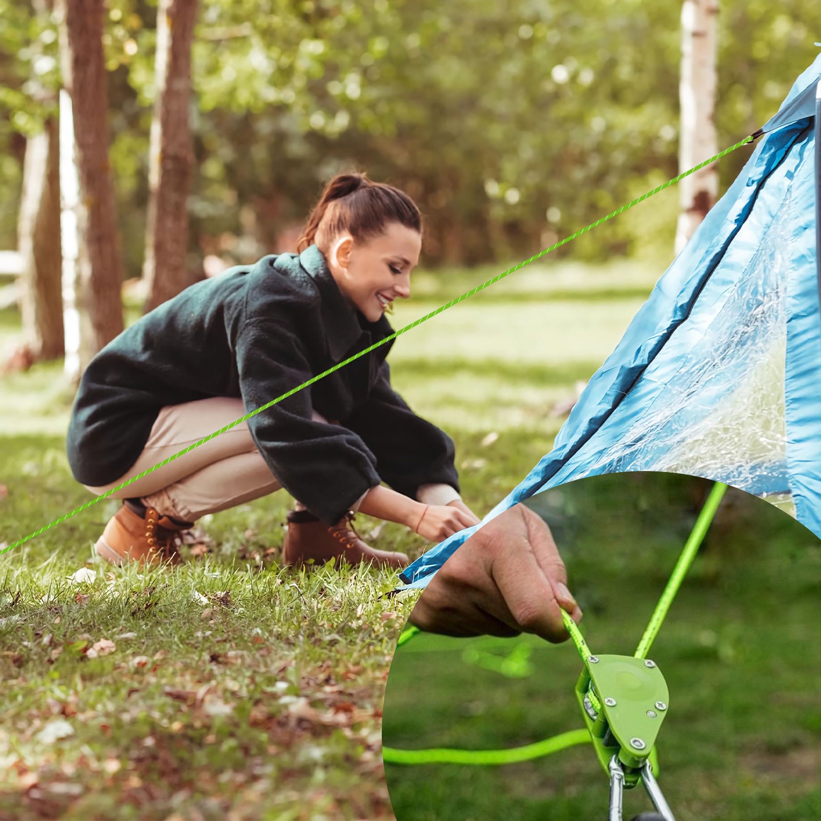 4x Heavy Duty Windproof Rope Pulley Ratchet Kit Adjustable Tent Guy Line Outdoor