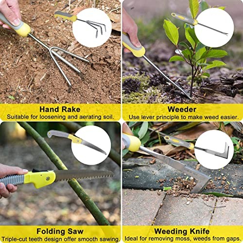 Garden Tool Set, 10 Piece Stainless Steel Heavy Duty Gardening Tool Set Yellow
