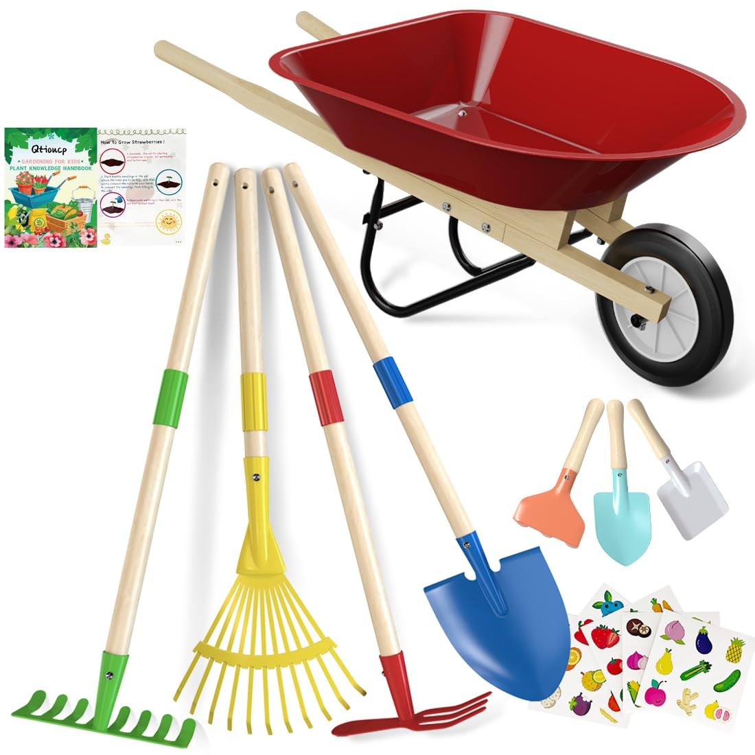 Kids Wheelbarrow Set with Gardening Tools Outdoor Backyard Garden Play for To…