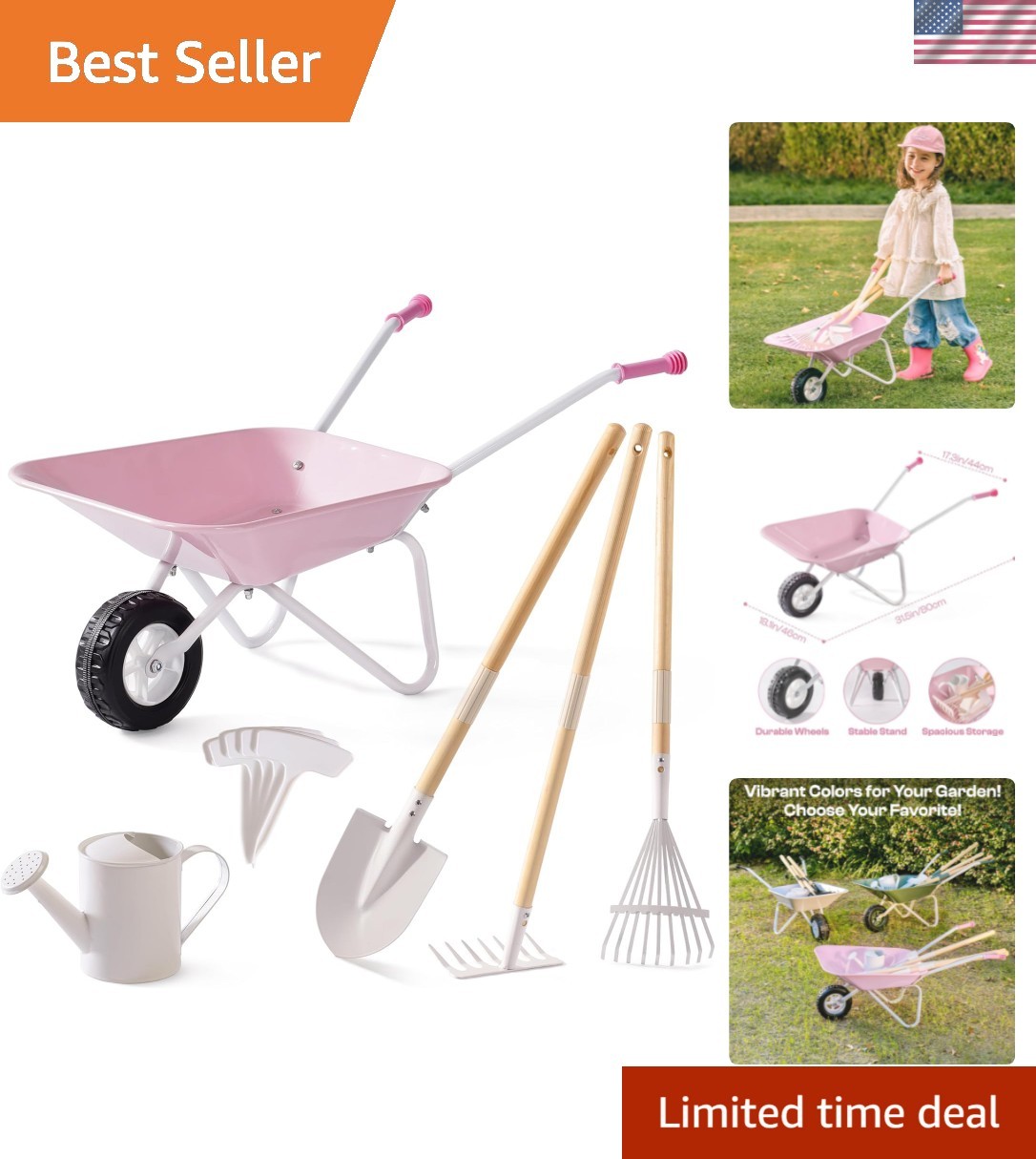 Kids Wheelbarrow with Gardening Set – Metal Wheelbarrow Toddler Outdoor Play …