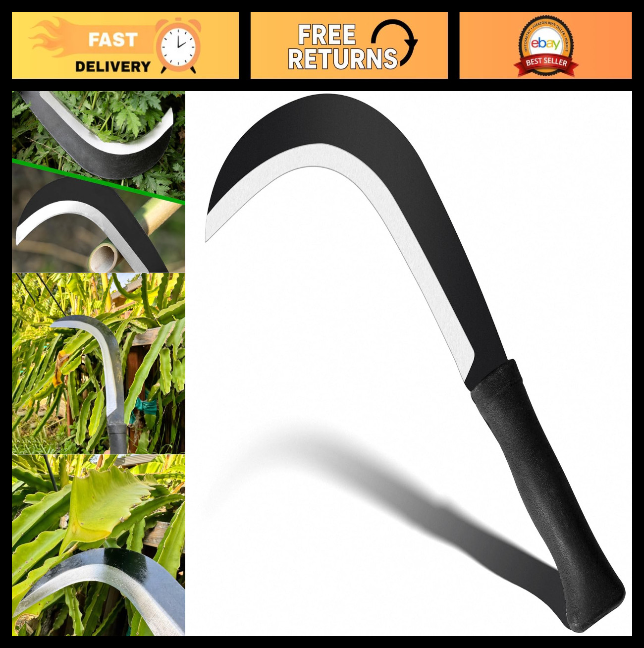 Carbon Steel Billhook Sickle Machete Knife – Garden Tool for Weeding & Harvestin