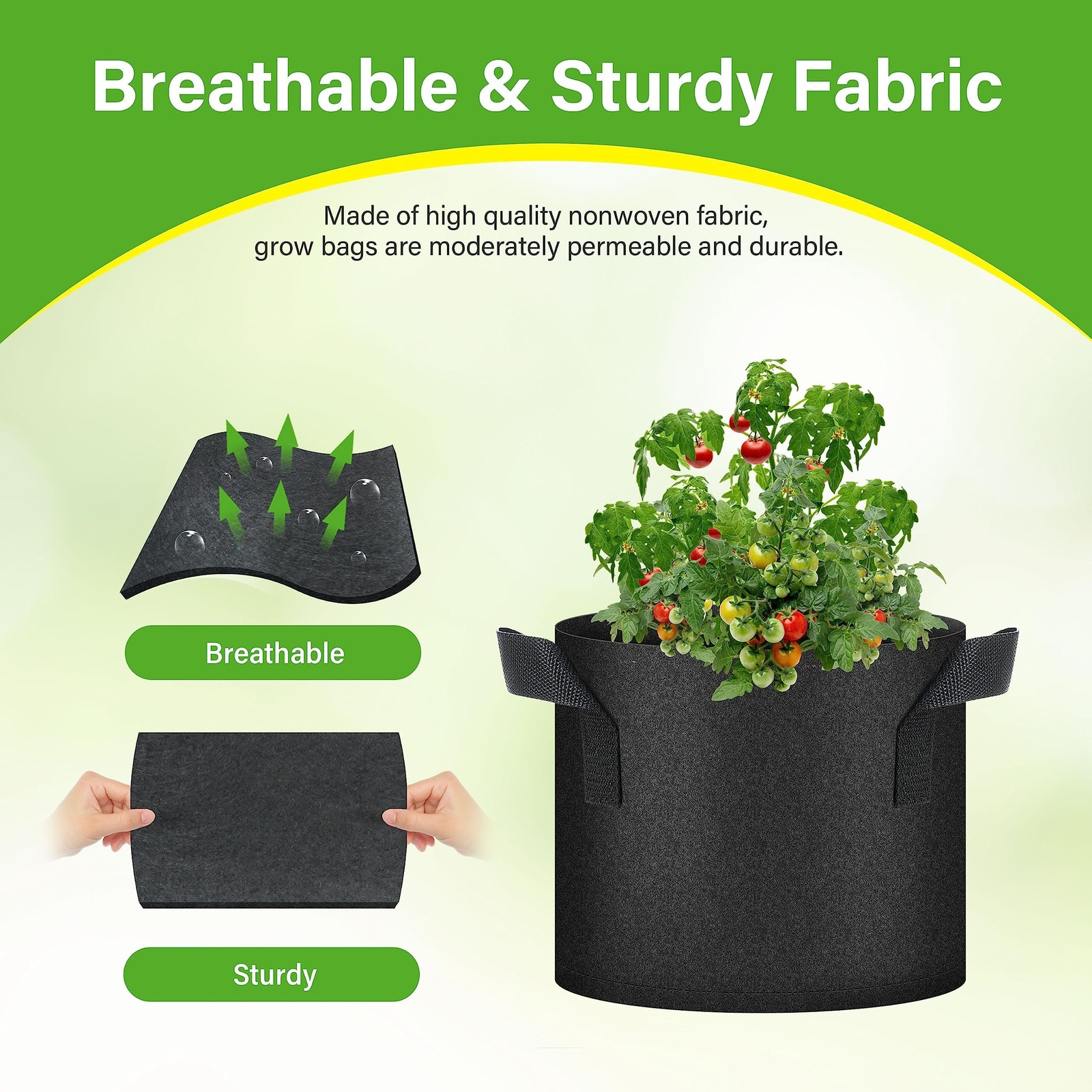 HealSmart 12-Pack 3 Gallon Nonwoven Grow Bags, Aeration Fabric Pots with Hand…