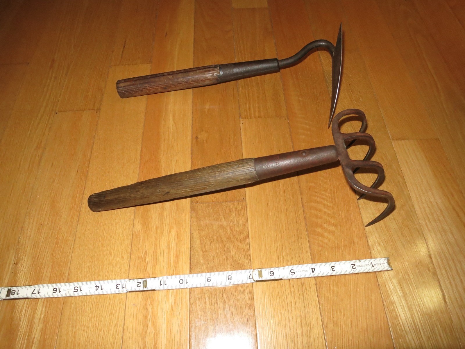 Vintage Wood Long Handle Garden Tools Tine Hoe lot