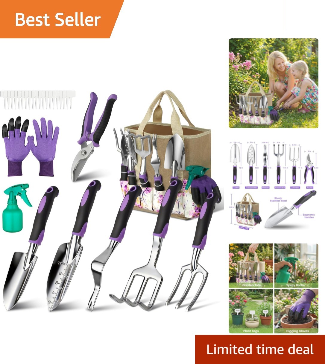 30-Piece Stainless Steel Garden Tools Set with Vintage Floral Tote – Perfect …