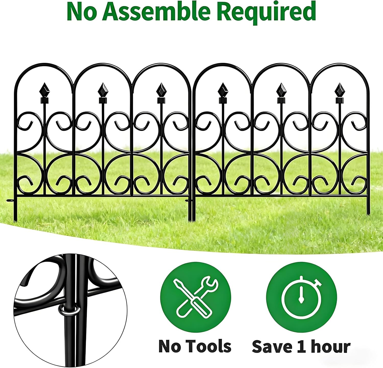 5 Panels 32in(H)×10ft(L) Decorative Garden Fences and Borders for Dogs No Dig
