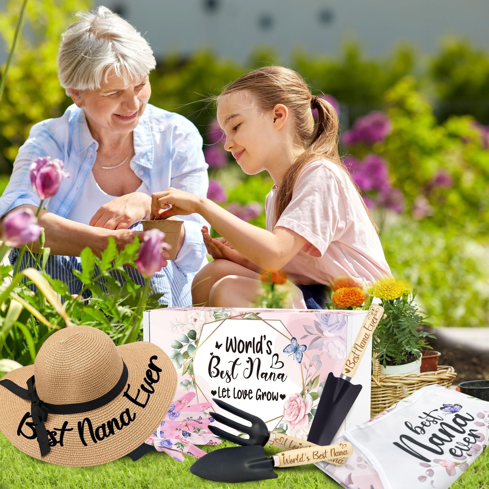 Nana Gardening Tools Kit With Gloves, Apron and Hat – Best Nana Ever Gift for…