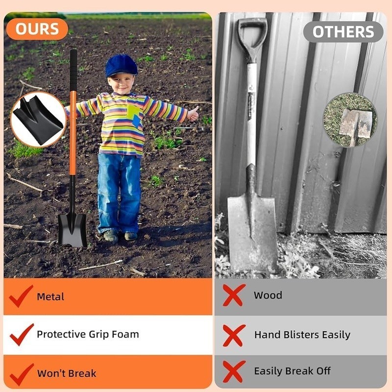Heavy Duty Garden Shovel Durable Metal Handle Compact Digging Tool Outdoors New
