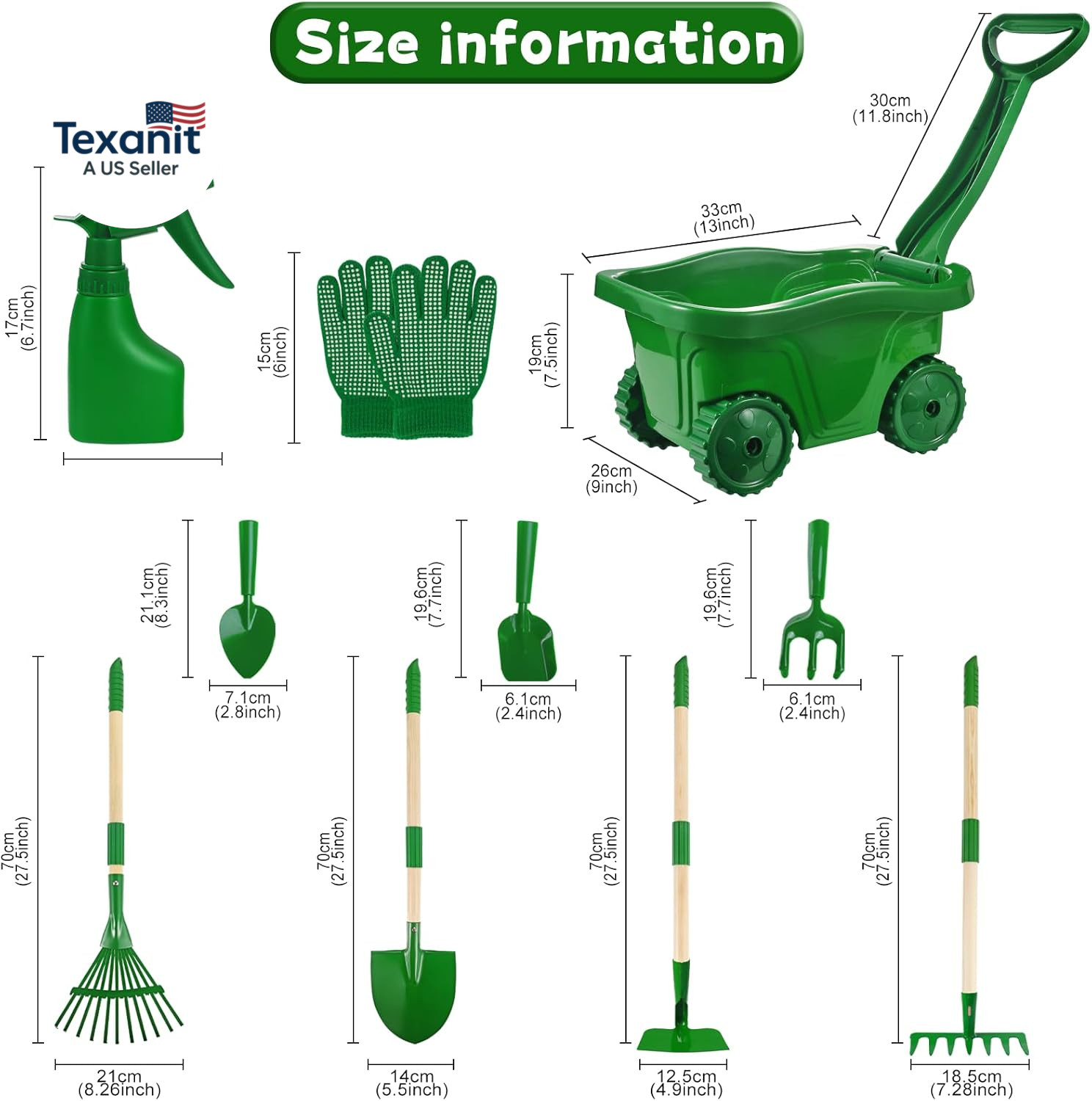 Kids Gardening Tools Set – 10Pcs Wheelbarrow Set for Kids with Shovel, Rake, Lea