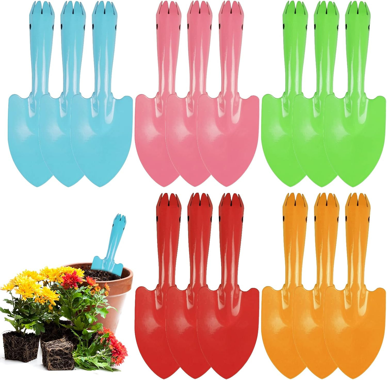 Mini Colorful Trowel Metal Garden Hand Shovels, 15 Pcs Garden Tools for Kids Tee