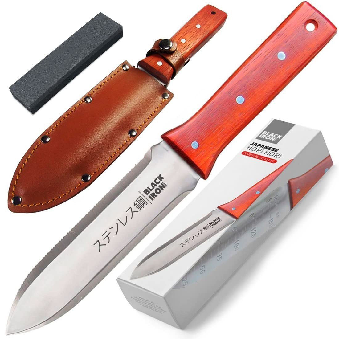 Durable 7″ Black Iron Hori Hori Garden Knife – Japanese Stainless Steel Tool for