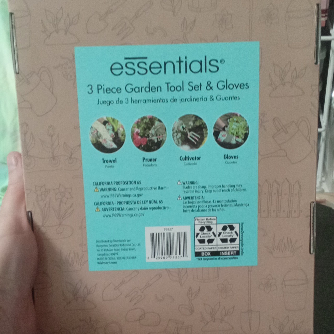 6pc Essentials Garden Hand Tool Set . Gloves, Trowel ,Pruner, Cultivator,Lights