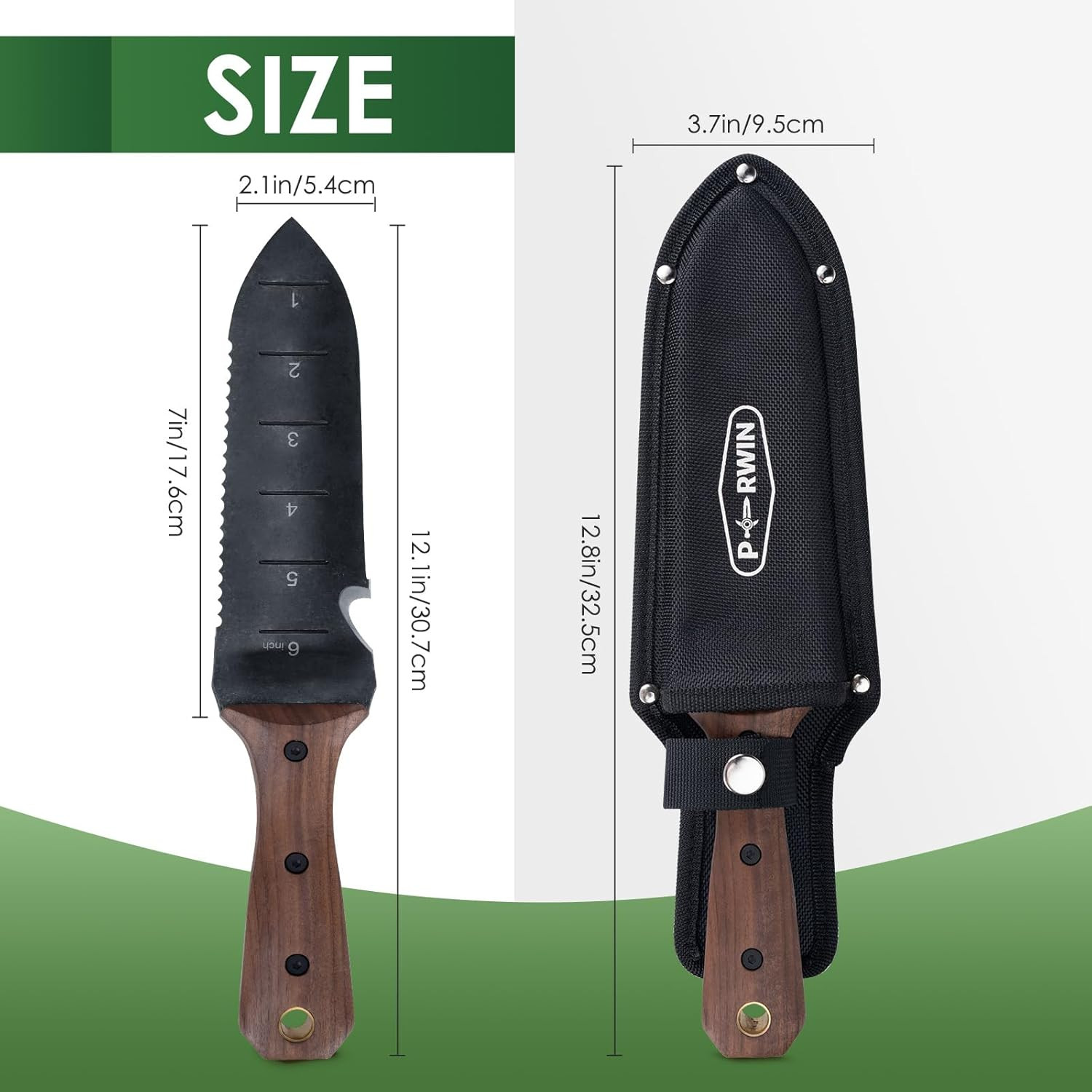 Garden Knife Hori Hori 7in Stainless Steel Blade Full Tang Wood Handle Double Si