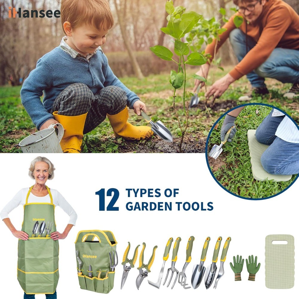 12-Piece Garden Tool Set, Heavy Duty Aluminum with Bag, Gloves & Apron