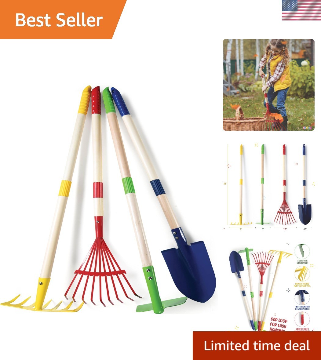 High-Quality Kids Gardening Tool Set – Durable Metal & Wooden Tools, 4-Piece