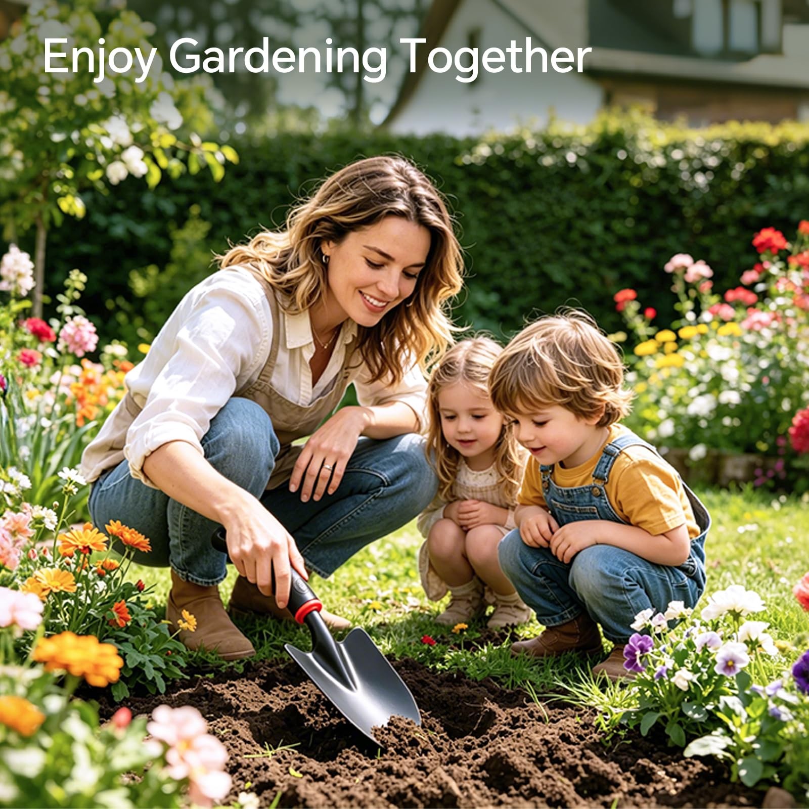 4-Piece Heavy-Duty Garden Tool Set, Wide & Narrow Trowel, Root , 3-Tine Culti…
