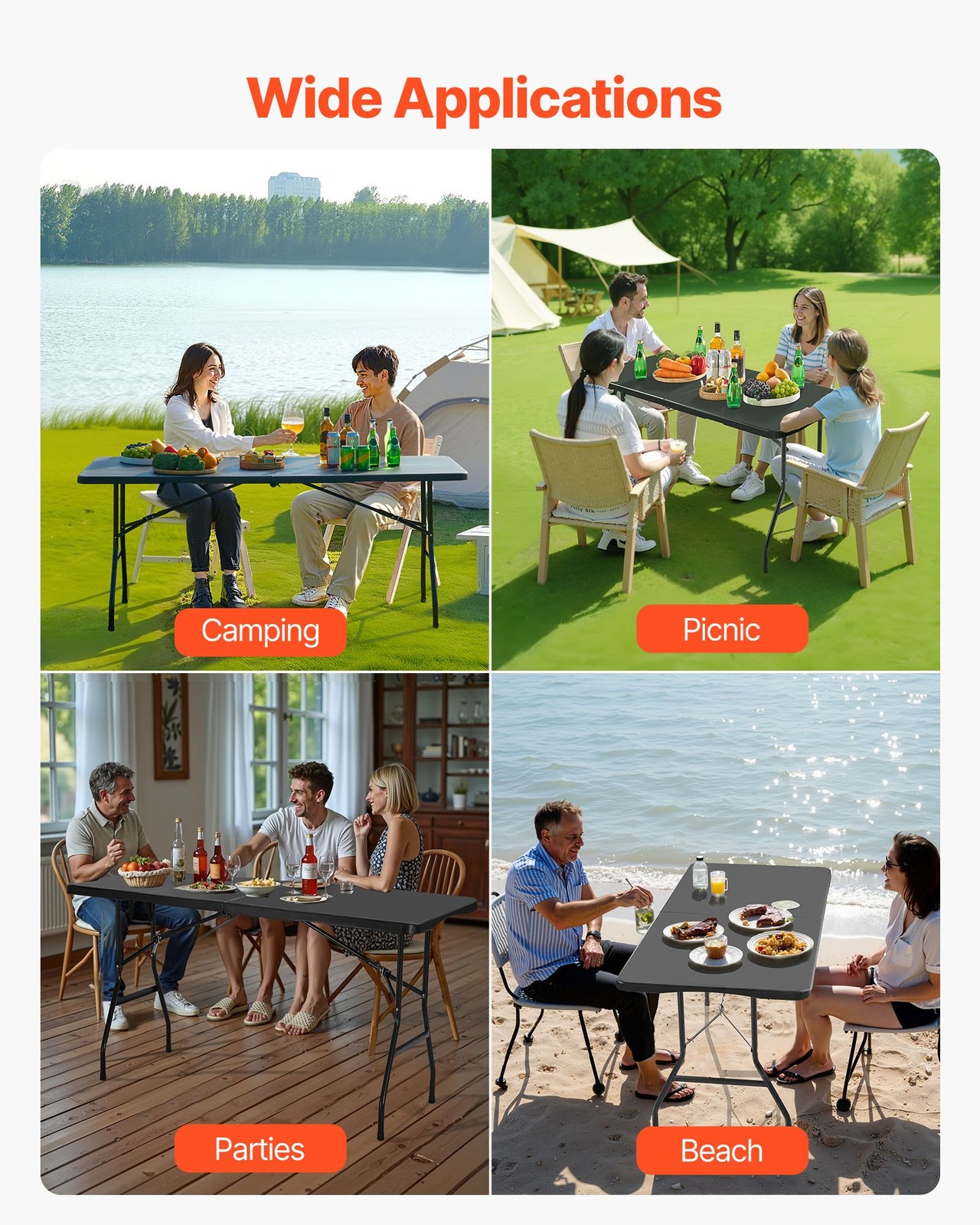 Folding Table,6 Ft Heavy Duty Portable Fold-in-Half Utility Table,Indoor Outdoor