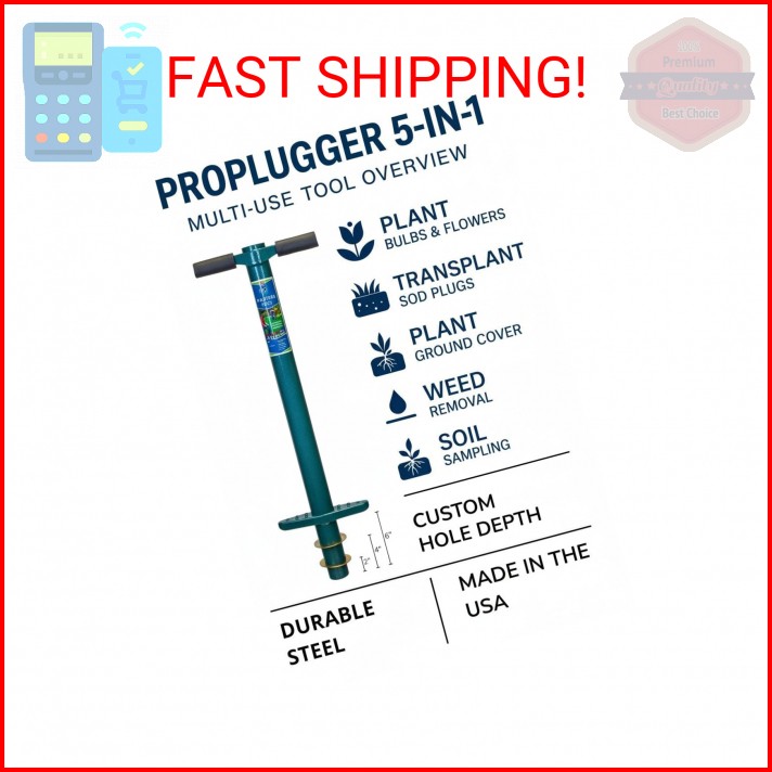 ProPlugger 5-IN-1 Lawn Tool and Garden Tool, Bulb Planter, Weeder, Sod Plugger,