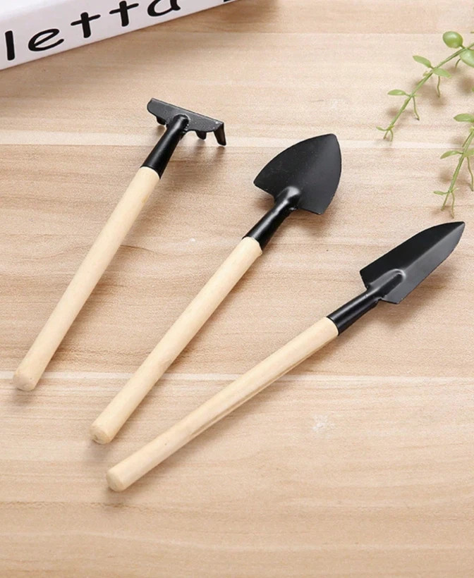 3‑Pc Garden Tool Set – Mini Rake, Shovel & Planter Tools for Potted Plants