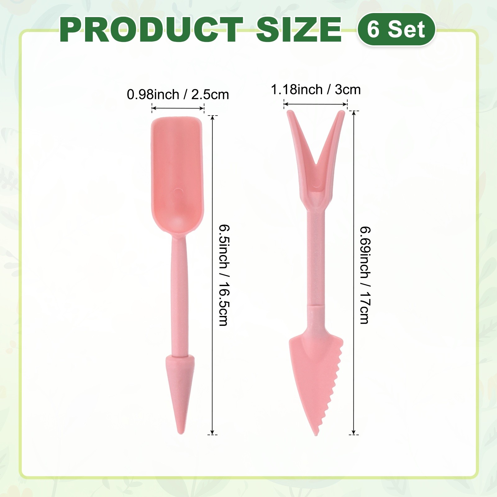 6-Set Mini Gardening Tools, Plastic 2-in-1 Garden Hand Tools Set [Pink]