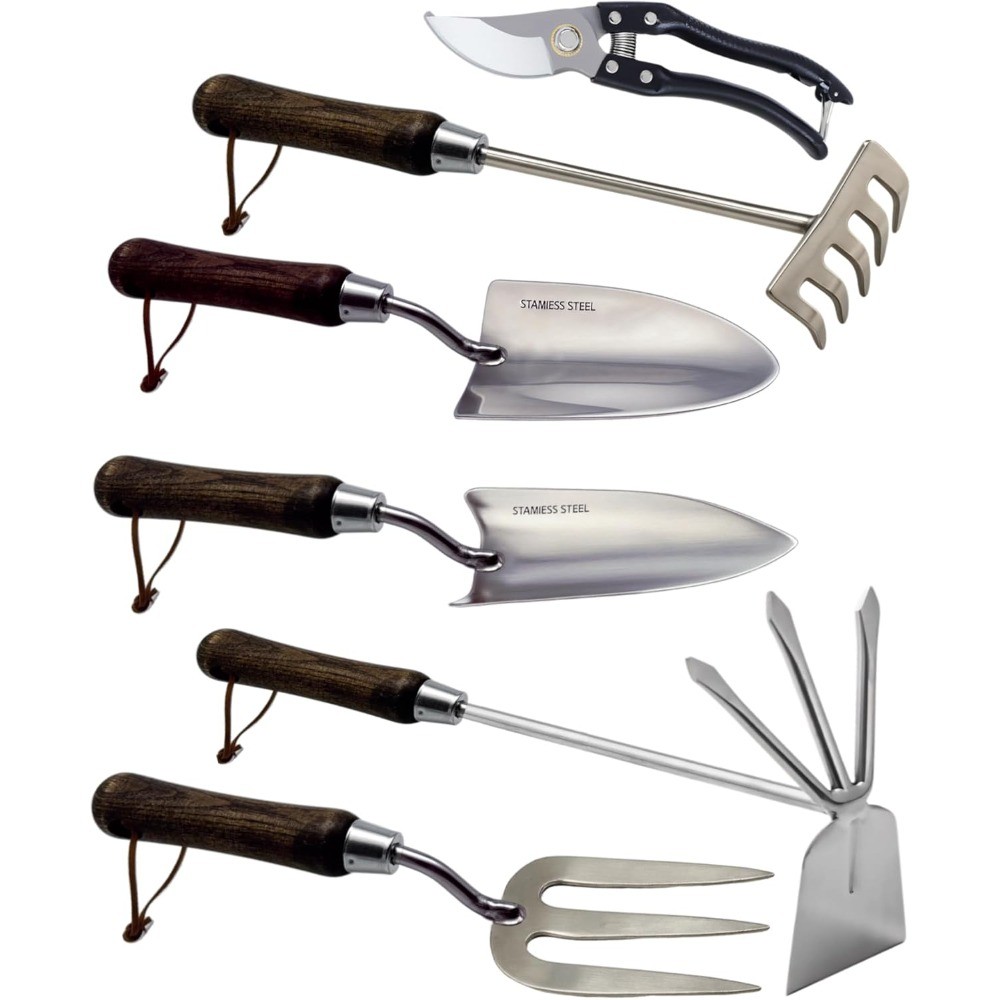 Garden Tool Set 6PCS, Heavy Duty Stainless Steel Hand Tools with Rope Handles