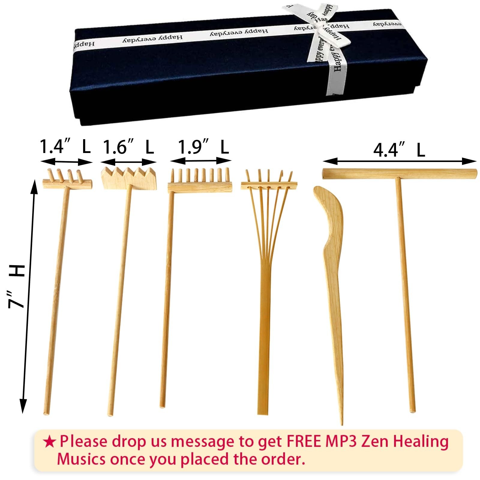6PCS Mini Zen Garden Rake Set – Natural Bamboo Sand Tools with Gift Box – Medita