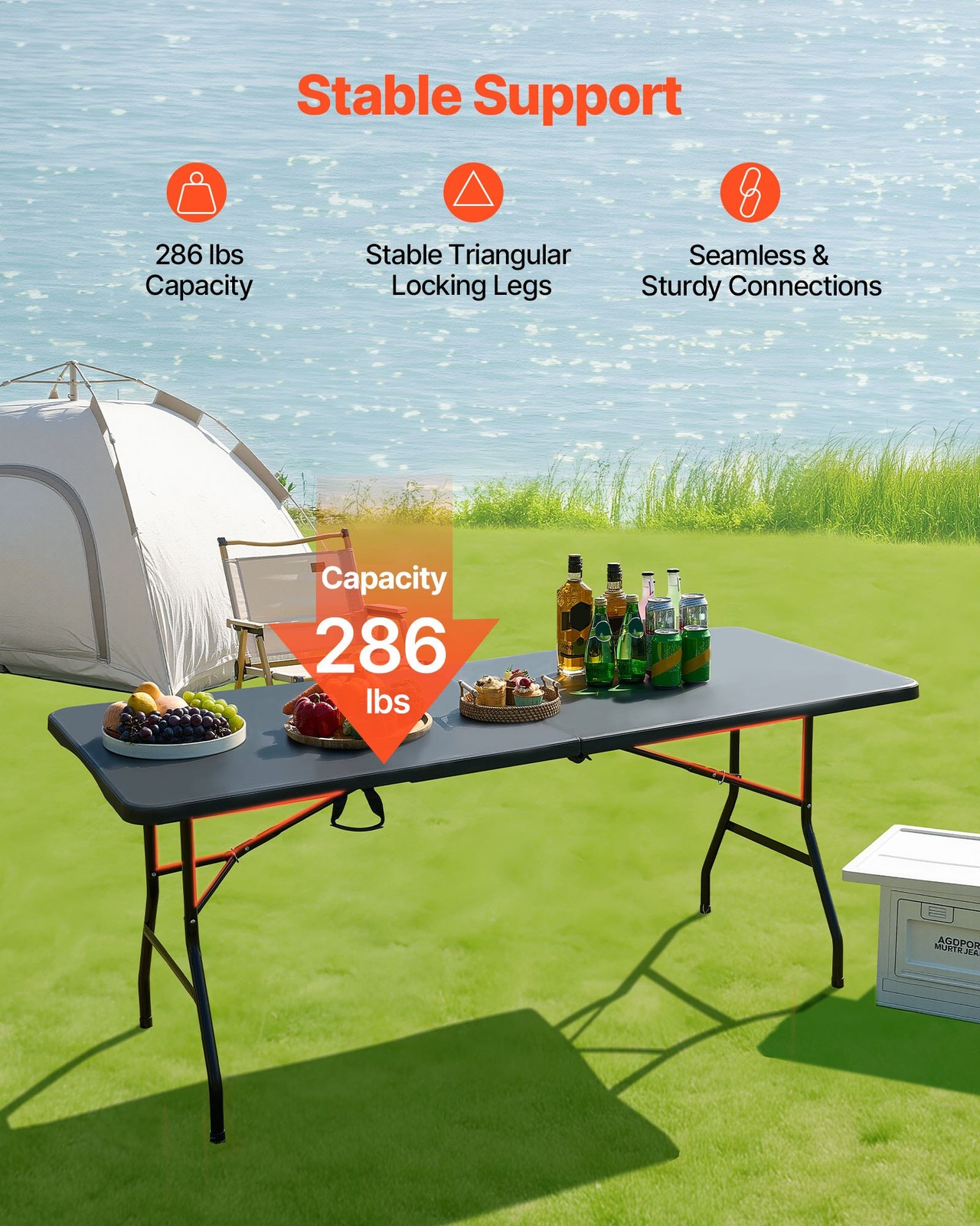 Folding Table,6 Ft Heavy Duty Portable Fold-in-Half Utility Table,Indoor Outdoor