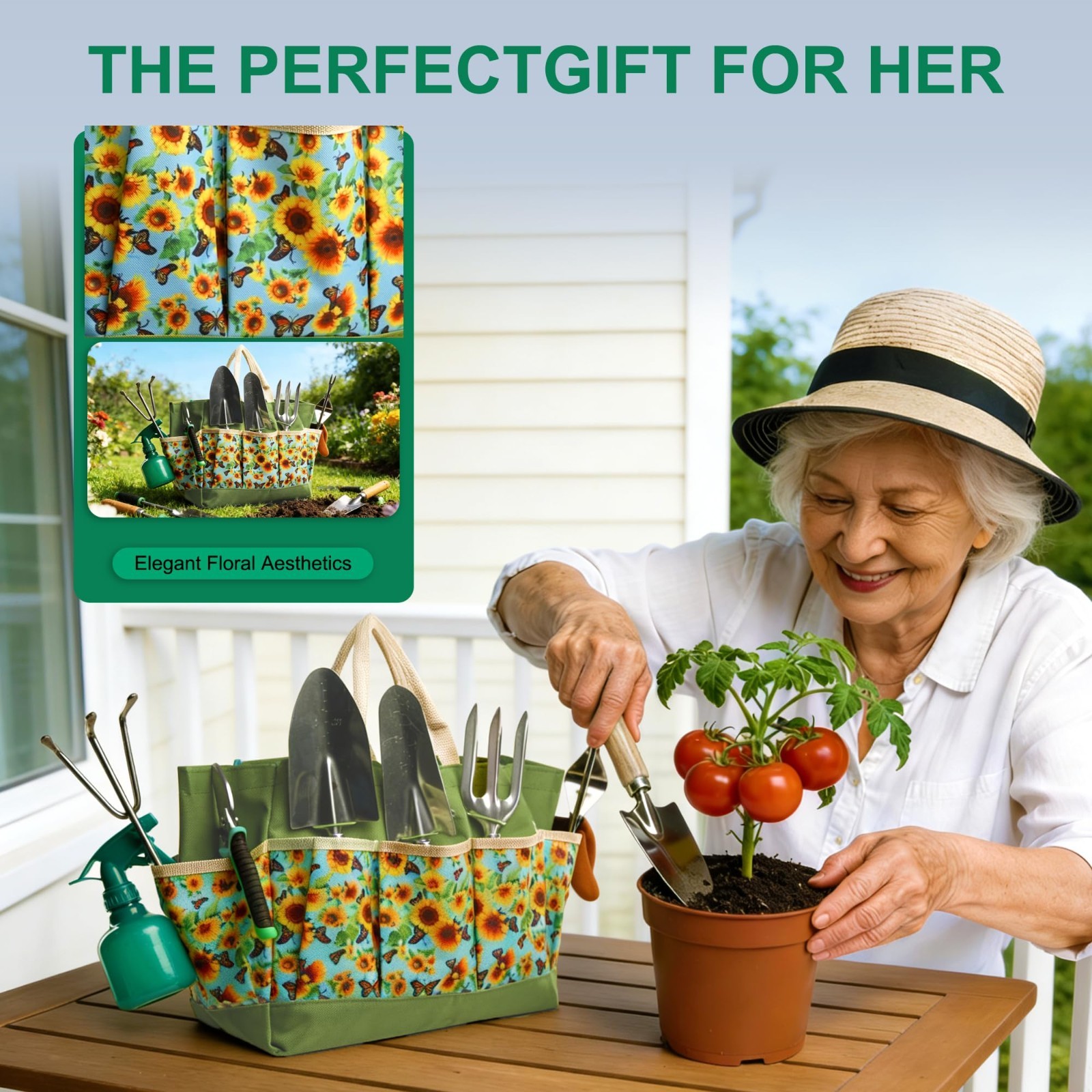 9-Pc Heavy Duty Stainless Steel Garden Tool Set w/Bag & Yellow Flower – Perfect