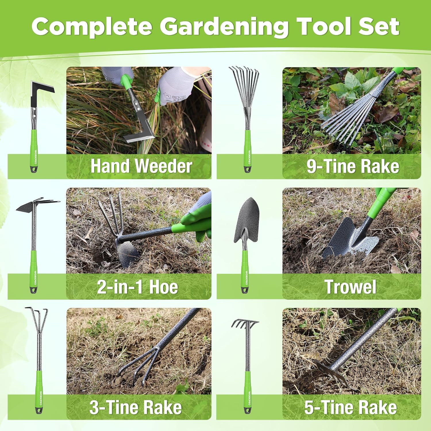 6-Piece Garden Tool Set, Heavy Duty Gardening Hand Tools with Soft Rubber Handle