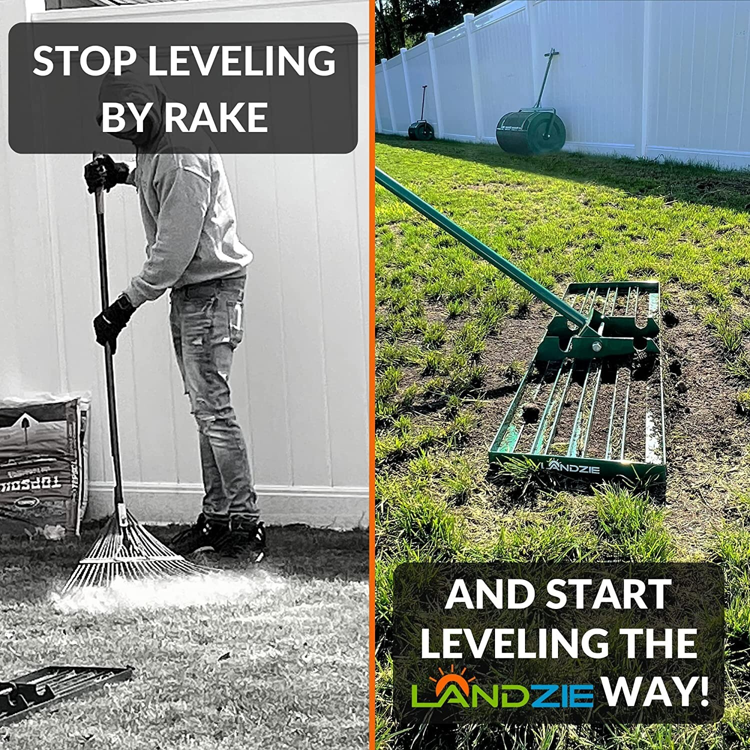 Landzie Lawn Leveling Rake – 48 Inch XL Lawn Care Yard, and Garden Leveler Rake