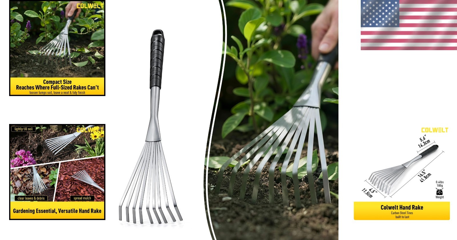 Versatile Small Gardening Rake – 16.5” Mini Rake for Leaves and Soil Preparation