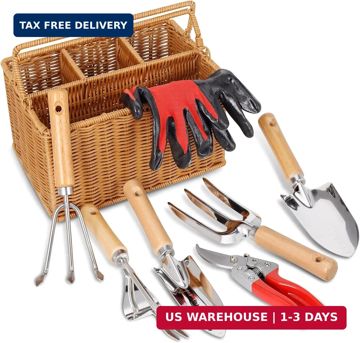 SOLIGT Garden Tools Set with Basket, Heavy Duty Stainless Steel Gardening Hand T