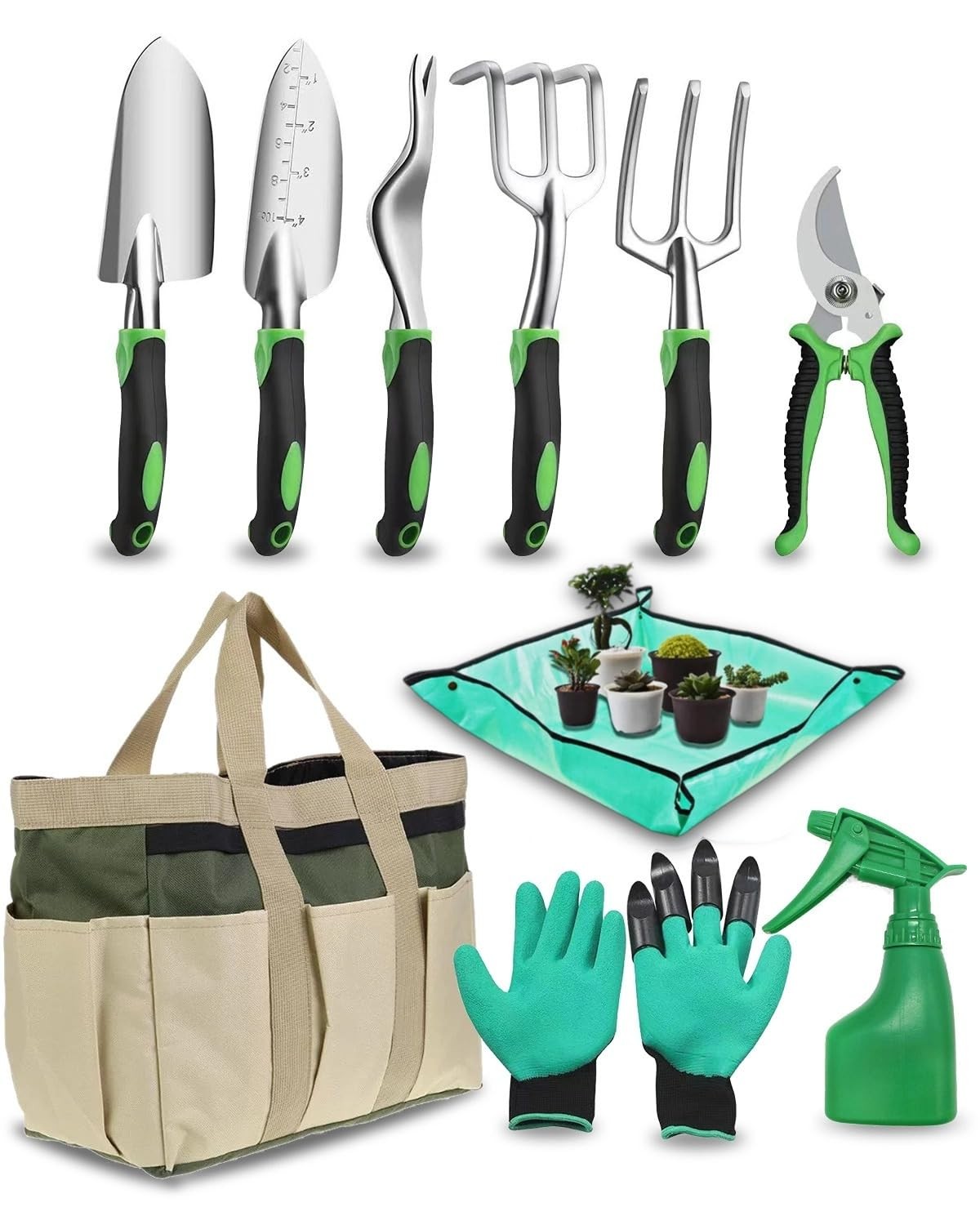 10Pcs Garden Tool Set, Heavy Duty Gardening Tools with Non-Slip Rubber Grip, …