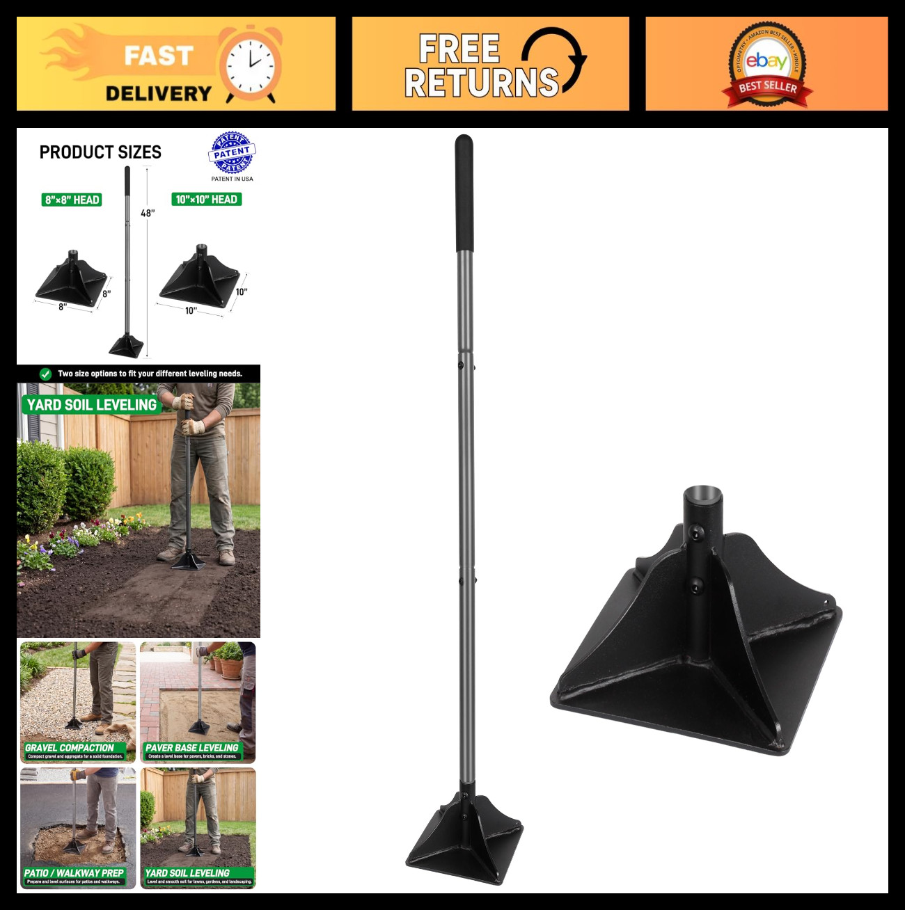 48″ Heavy Duty Steel Garden Tamper with Rubber Grip – Ideal for Leveling Ground