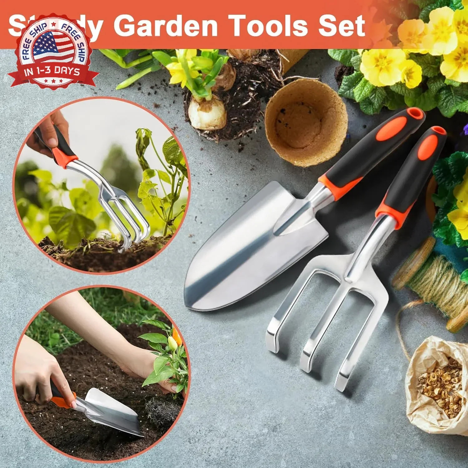 Garden Tool Set, 2 Pack Heavy Duty Gardening Tools Set Include Garden Shovel and
