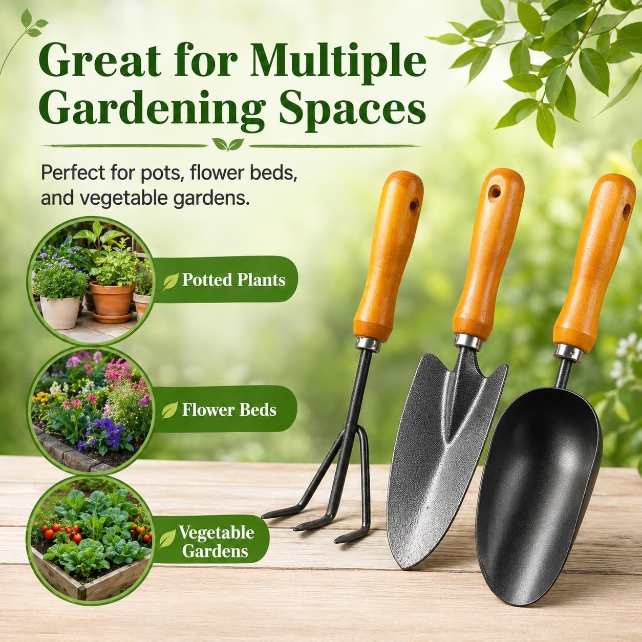 3-in-1 Heavy Duty Garden Tool Set, Carbon Steel Hand Tools with Ergonomic Handle