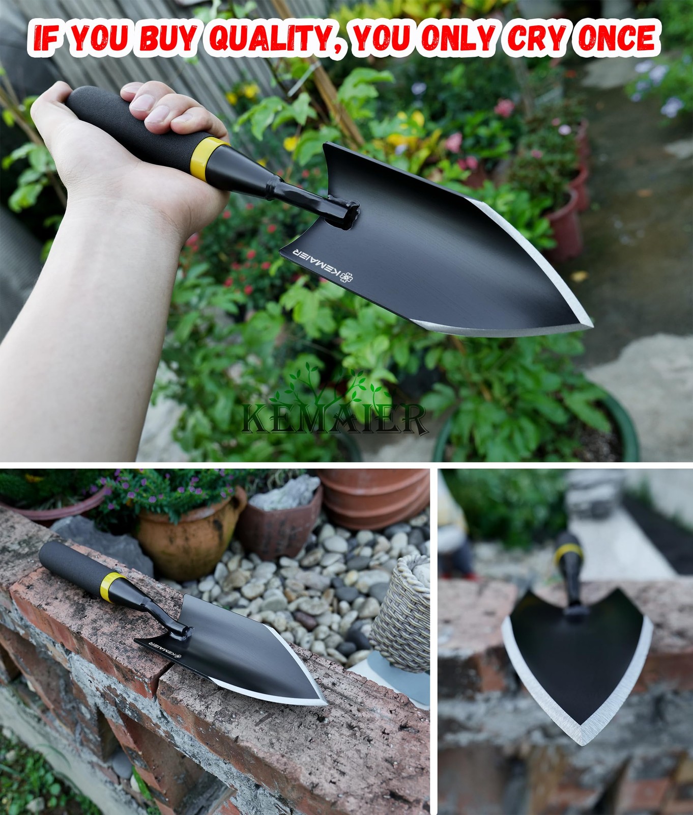 Heavy Duty Gardening Hand Trowel – Carbon Steel Garden Trowel with Rubberized…