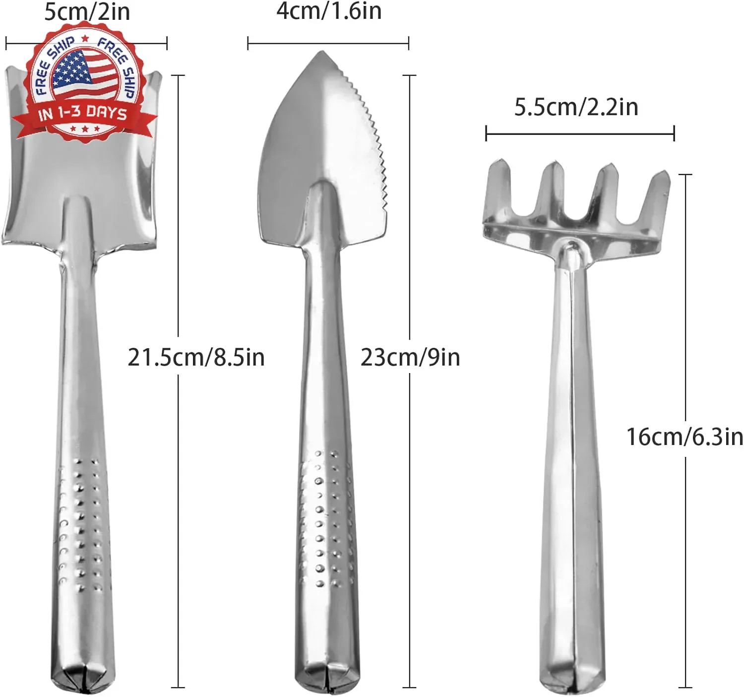 3 Pieces Mini Garden Tools Set, Stainless Steel Shovel Rake Spade Gardening Kit