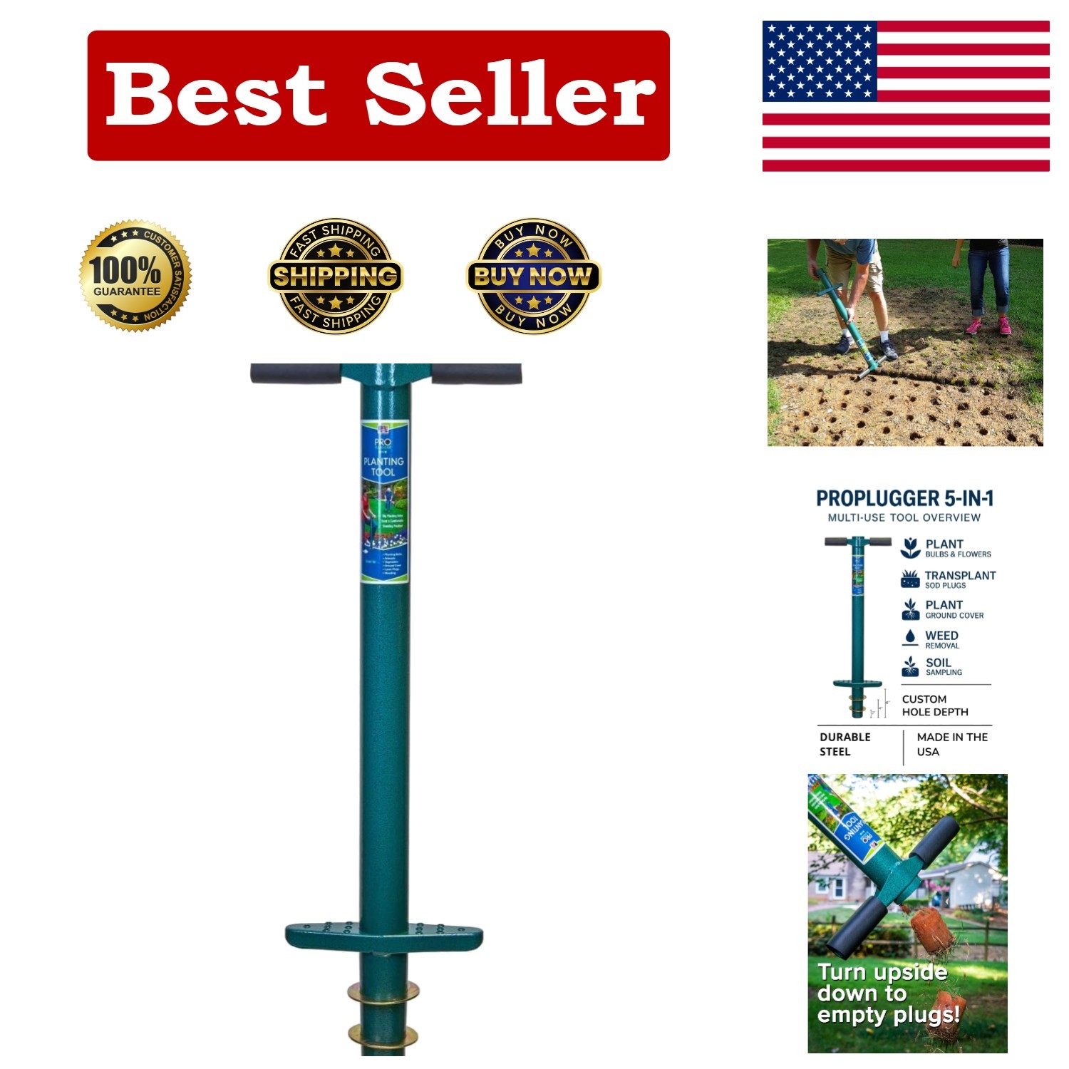 ProPlugger 5-in-1 Lawn and Garden Tool, Bulb Planter, Weeder or Weeding Tool,…
