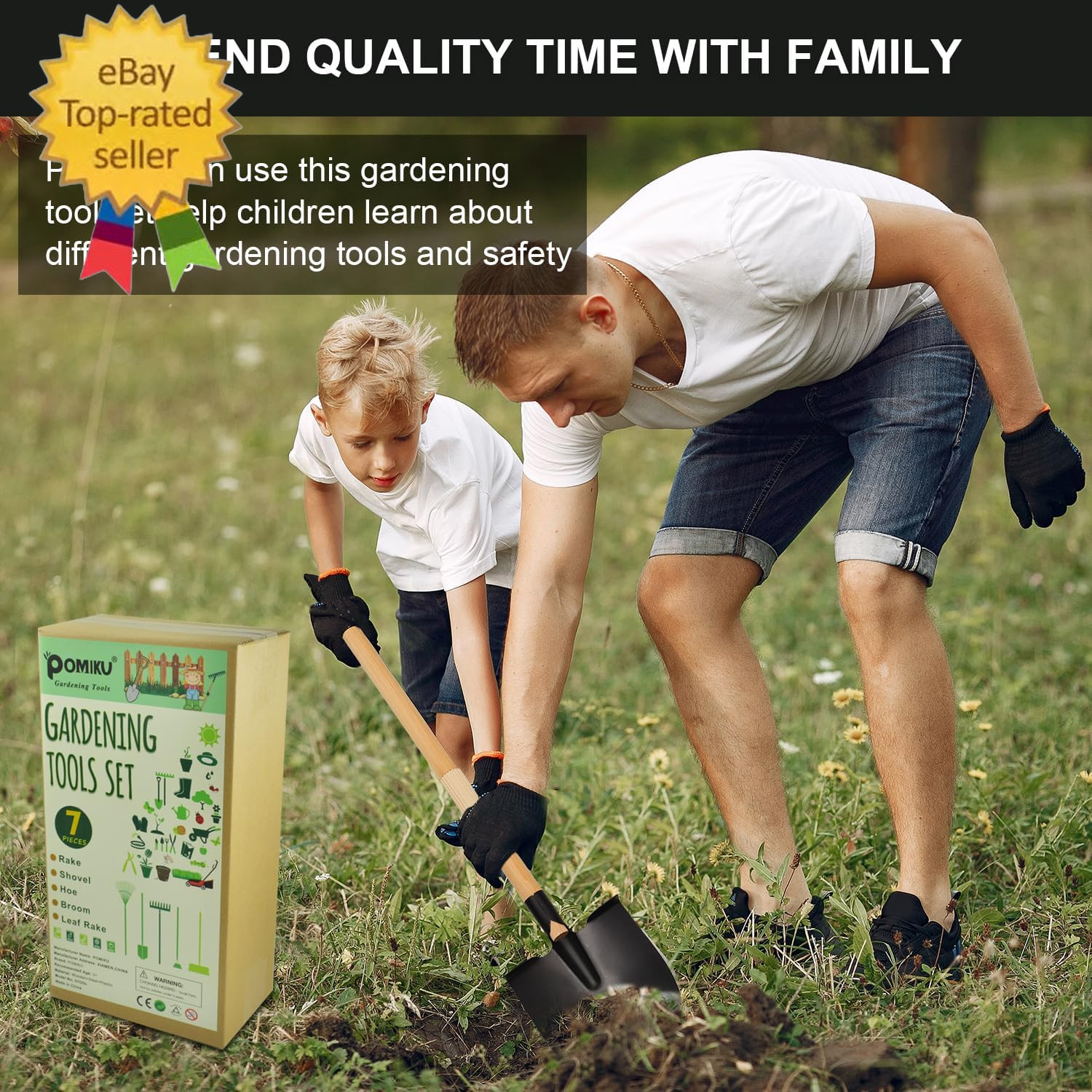 Kids Rake and Shovel Sets, 7PCS Child Metal Gardening Tools for Real Digging