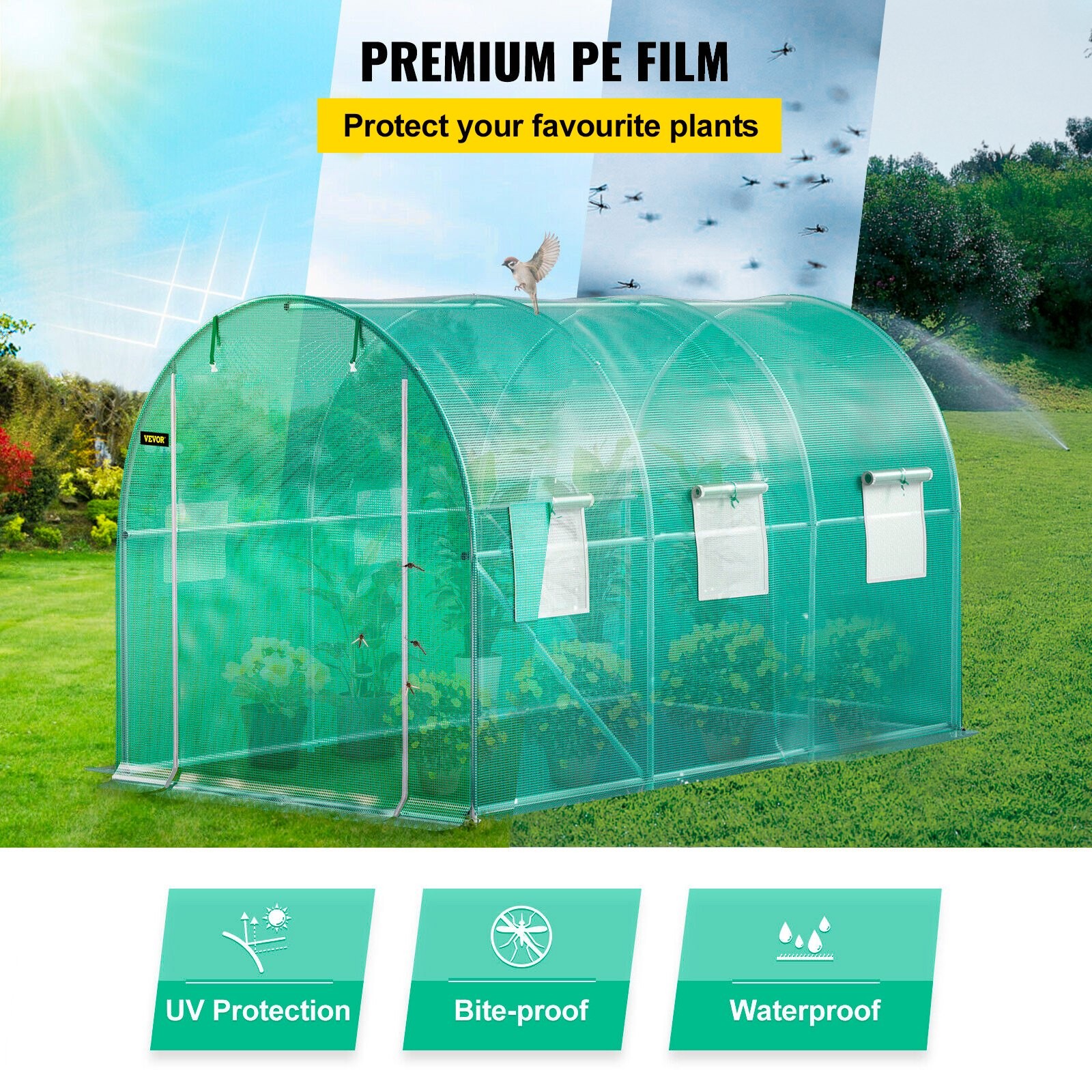 [New]12 x 7 x 7 ft Walk-in Tunnel Greenhouse, Portable Plant Hot House with Galv